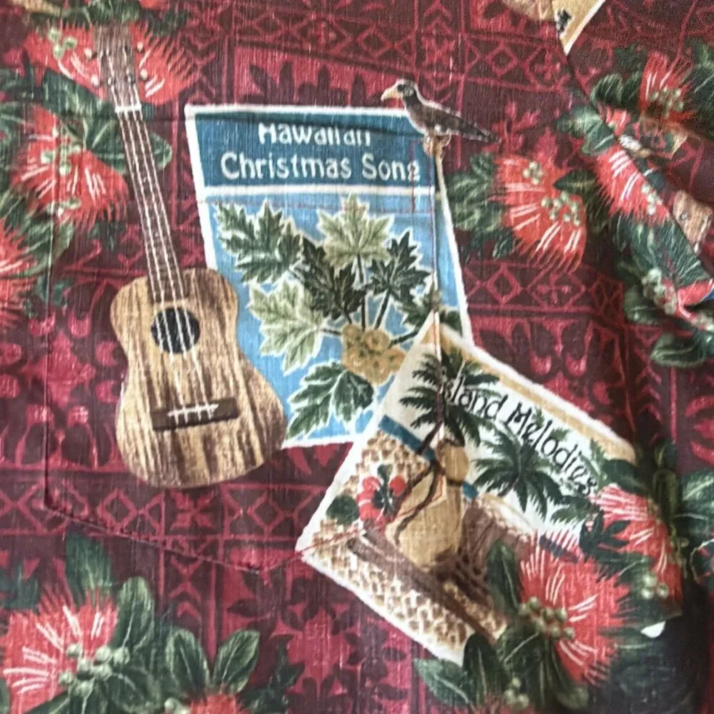 Reyn Spooner Mele Kalikimaka Vtg XMAS Santa Postcard Aloha Shirt Mens M Limited